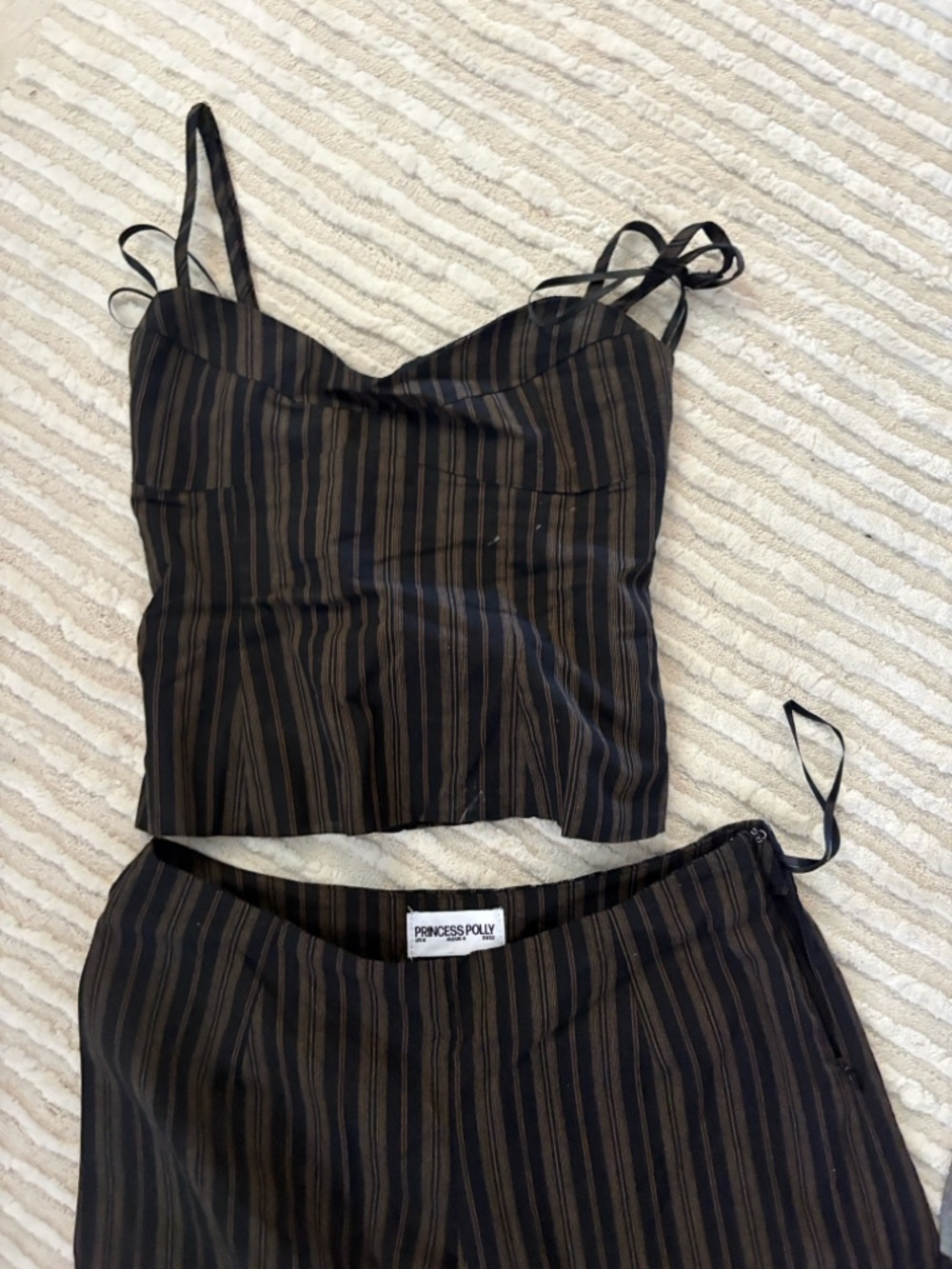 Princess Polly Black & Brown Striped Bandeau Cami Set